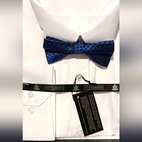Vittorino Men's White Dress Shirt With Bow Tie Sz-L 16-½ 33-34 - Picture 3 of 8